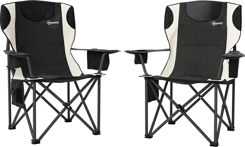 Outsunny 2 db összecsukható Kemping Szék Karfával, Pohártartóval, Fejtámlával, Hűtőtáskával - 120 kg teherbírású, párnázott Horgász Szék Kerti Szék Ke