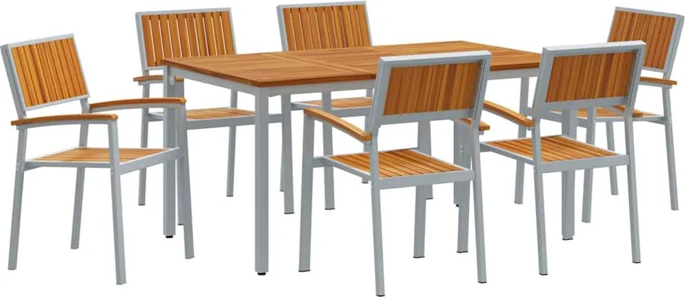 vidaXL Kert étkező szett 7 pcs Szürke Tömör Akácfa