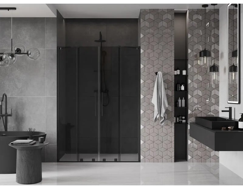 Mexen Velar Duo, tolózuhanyajtó nyitáshoz 150 cm, 8mm szürke üveg, fekete matt, 871-150-000-42-70