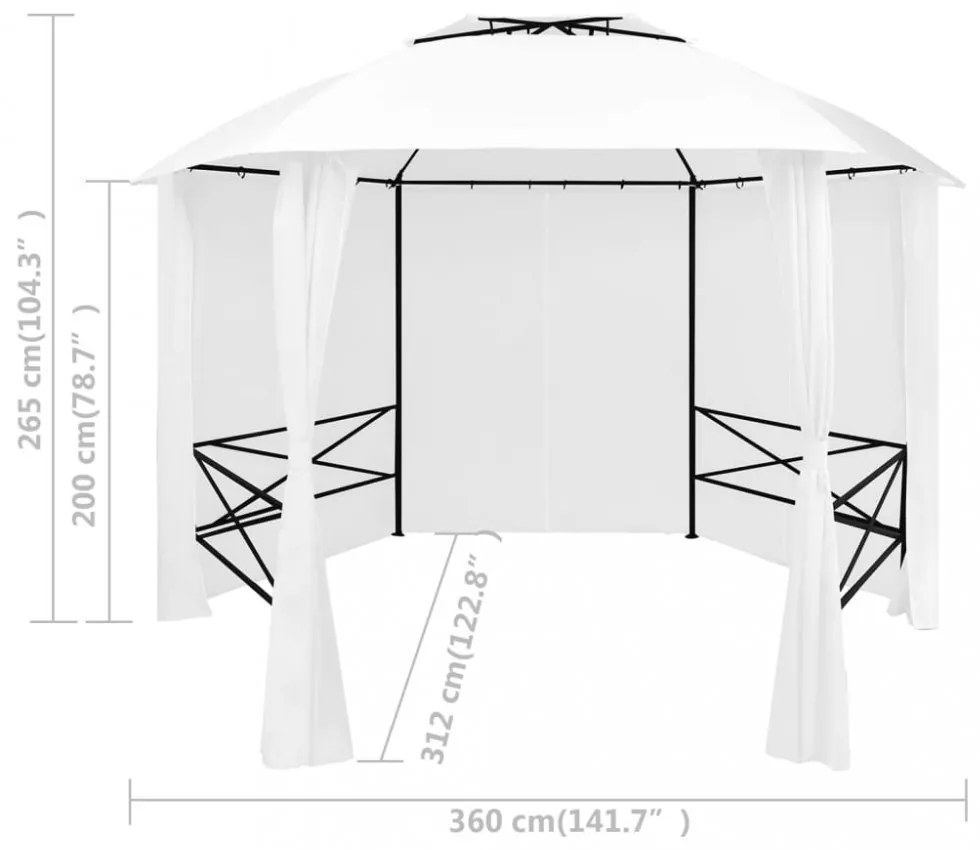 fehér kerti pavilon függönyökkel 360 x 312 x 265 cm 180 g/m²