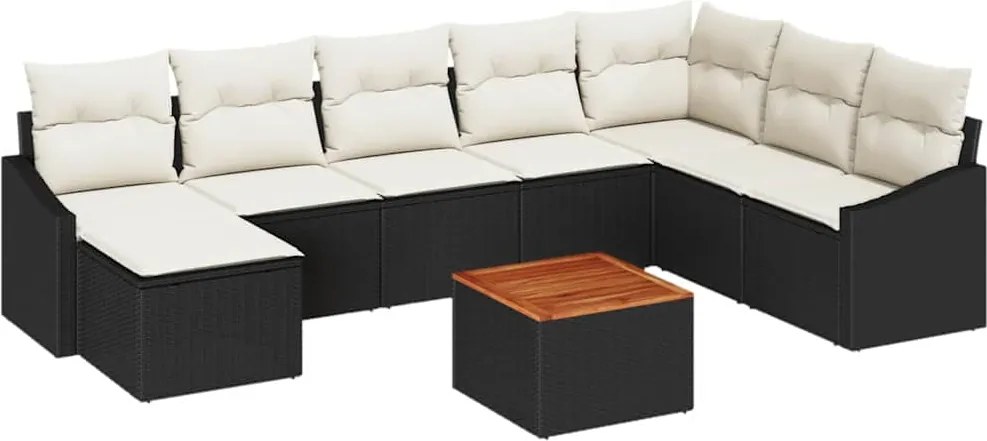 vidaXL Kerti Kanapé Szett párnával 9 pcs Fekete polirattan