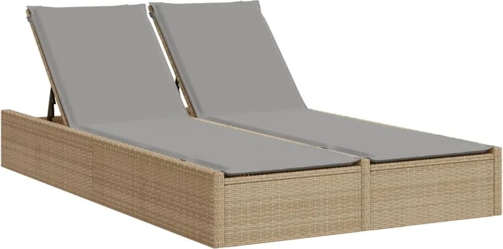 vidaXL bézs polyrattan dupla napozóágy párnával