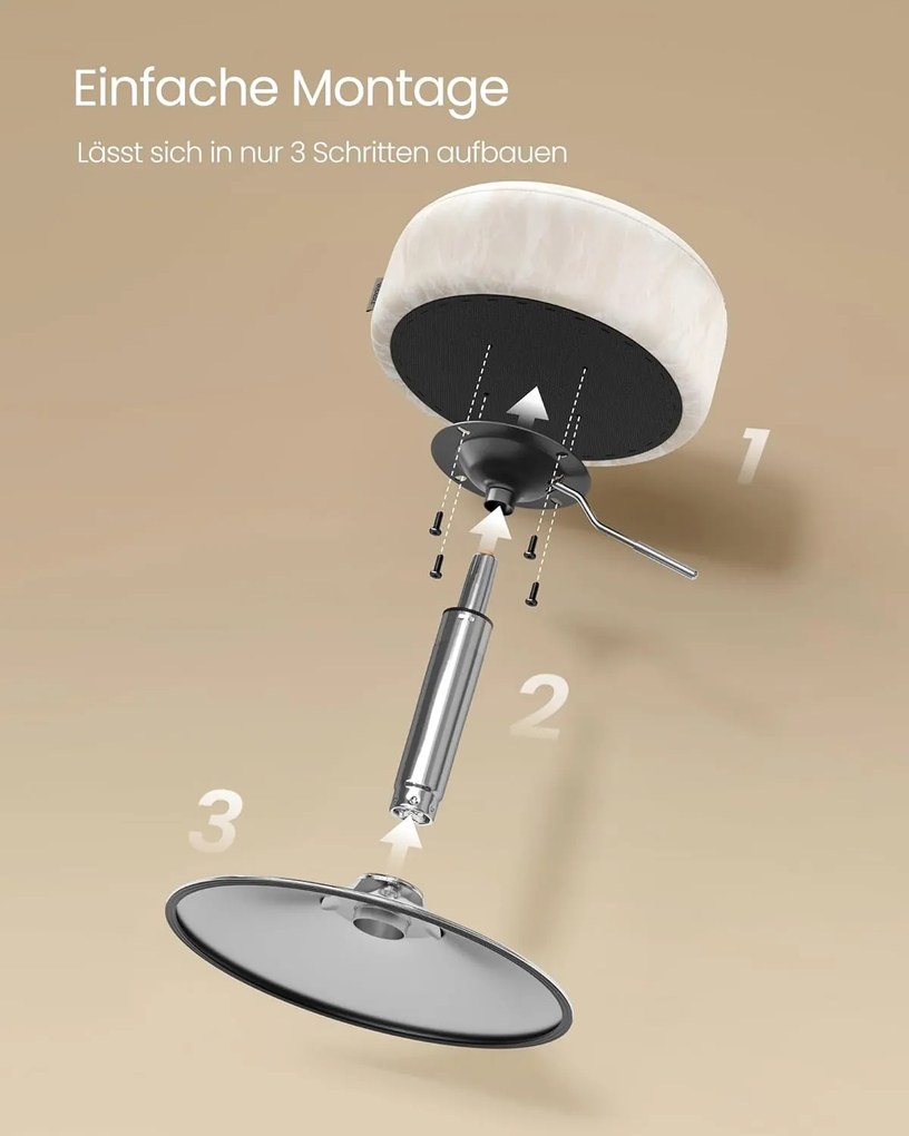 VASAGLE sminkszék, bárszék, magasságállítható, 360°-ban forgatható, krémfehér