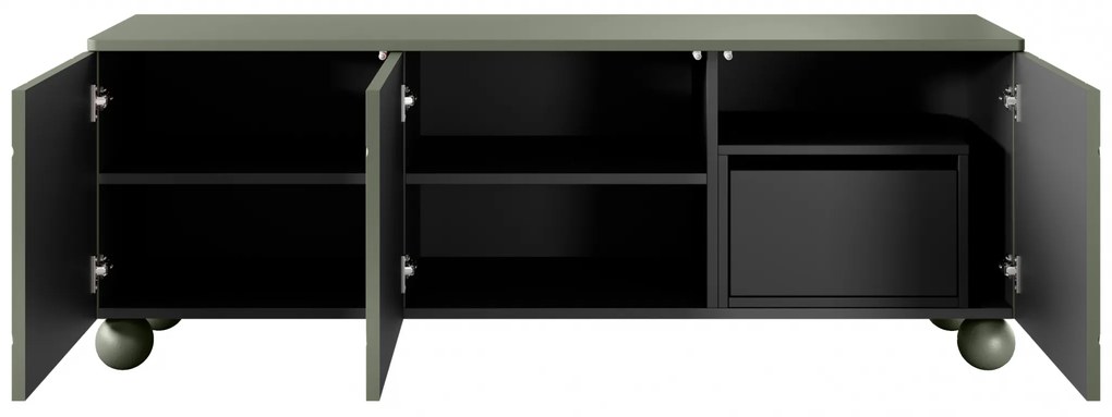 Sonatia II háromajtós TV szekrény, gömb lábakon - 150 cm - oliva színű