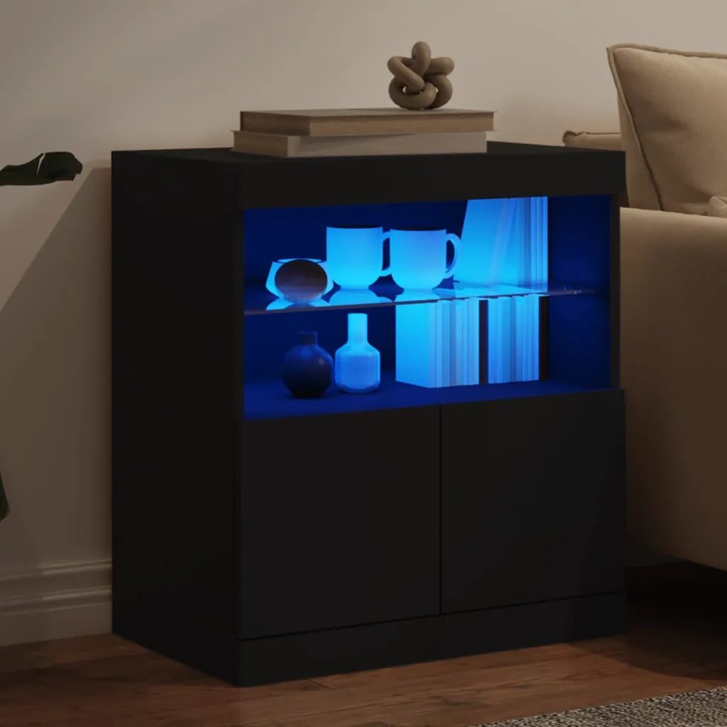 fekete tálalószekrény LED-világítással 60 x 37 x 67 cm