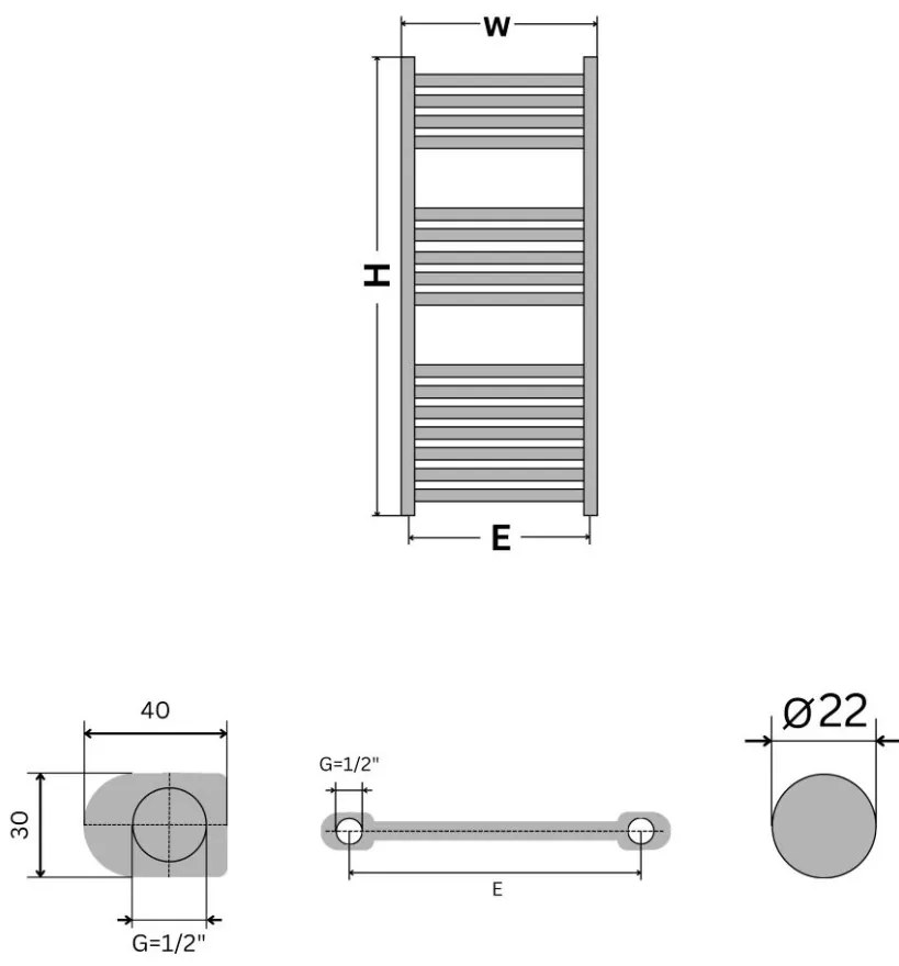 Viva Platinum Therm törölközőszárító radiátor - EGYENES - fehér - 400 x 1000 mm