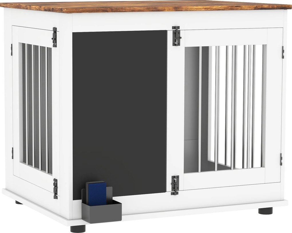 PawHut Kutya Ketrec, Belső Kutya Kennel, 2 Ajtóval, Táblafunkcióval, Közepes Kutyák számára 20 kg-ig, 80 x 60 x 70 cm, Fehér | Aosom