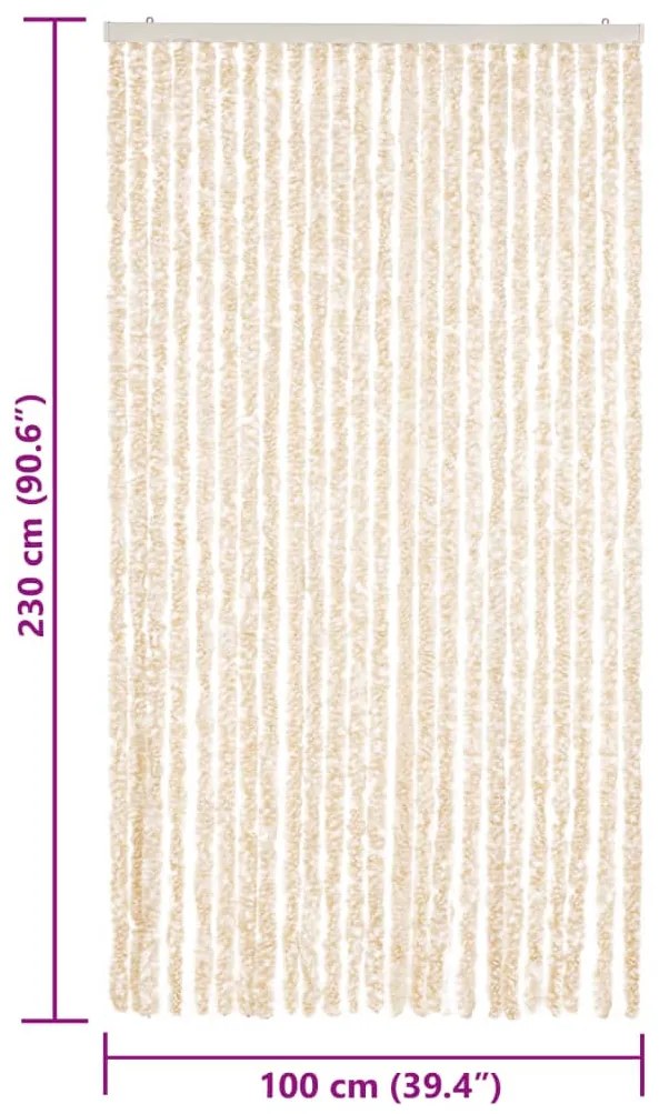 bézs és fehér zsenília rovarfüggöny 100 x 230 cm