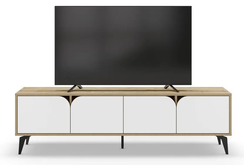 Fehér-natúr színű TV-állvány tölgyfa dekorral 180x51 cm Nola – Marckeric