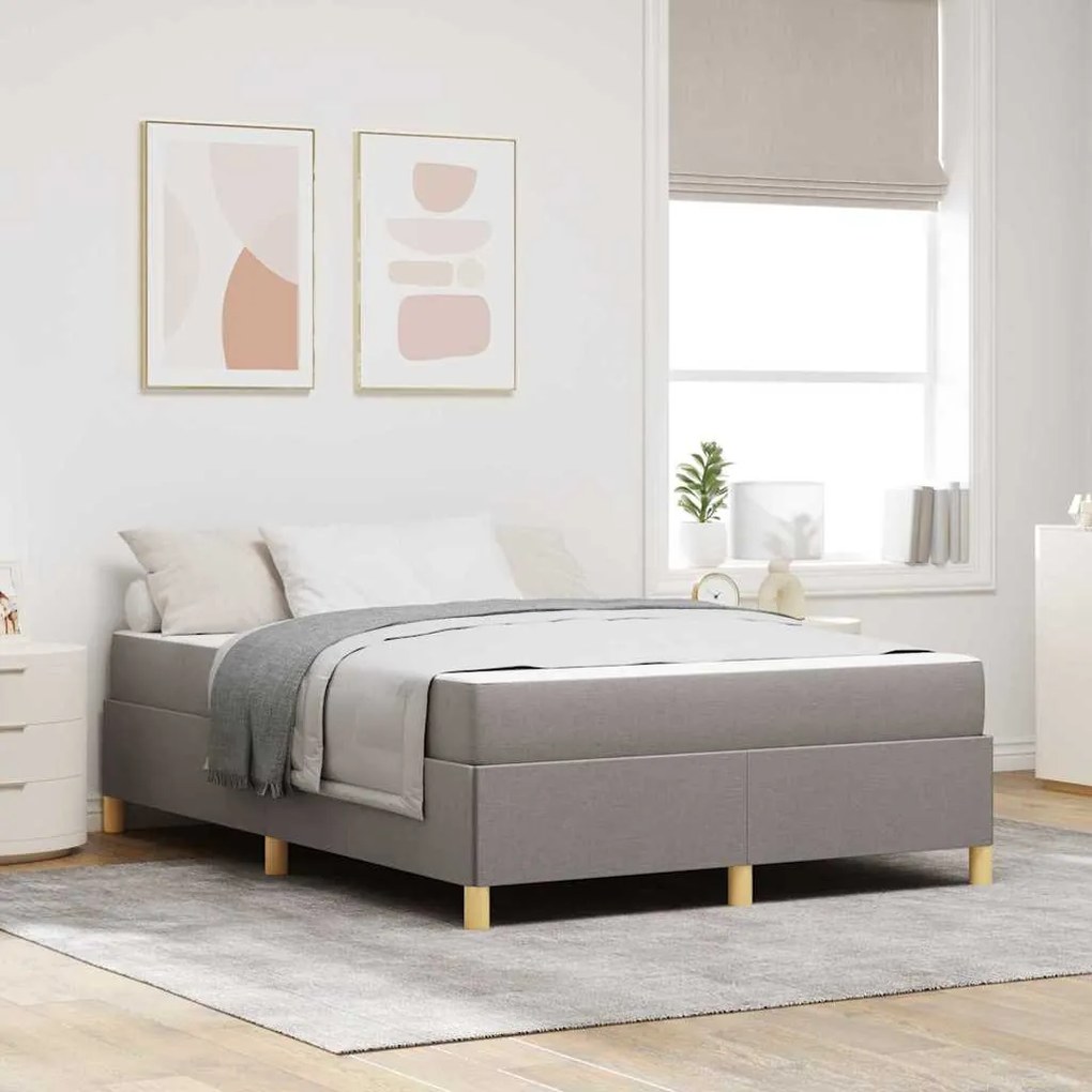 Boxrugós ágy matracmal Taupe és fehér 160 x 200 cm szövet