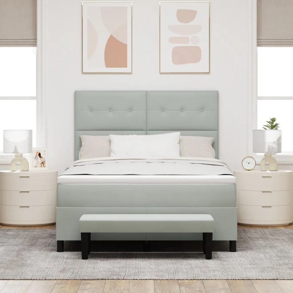 Boxspringágy matraccal és paddal Világosszürke 140x190 cm Bársony