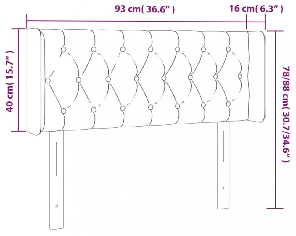 sötétszürke bársony LED-es fejtámla 93 x 16 x 78/88 cm