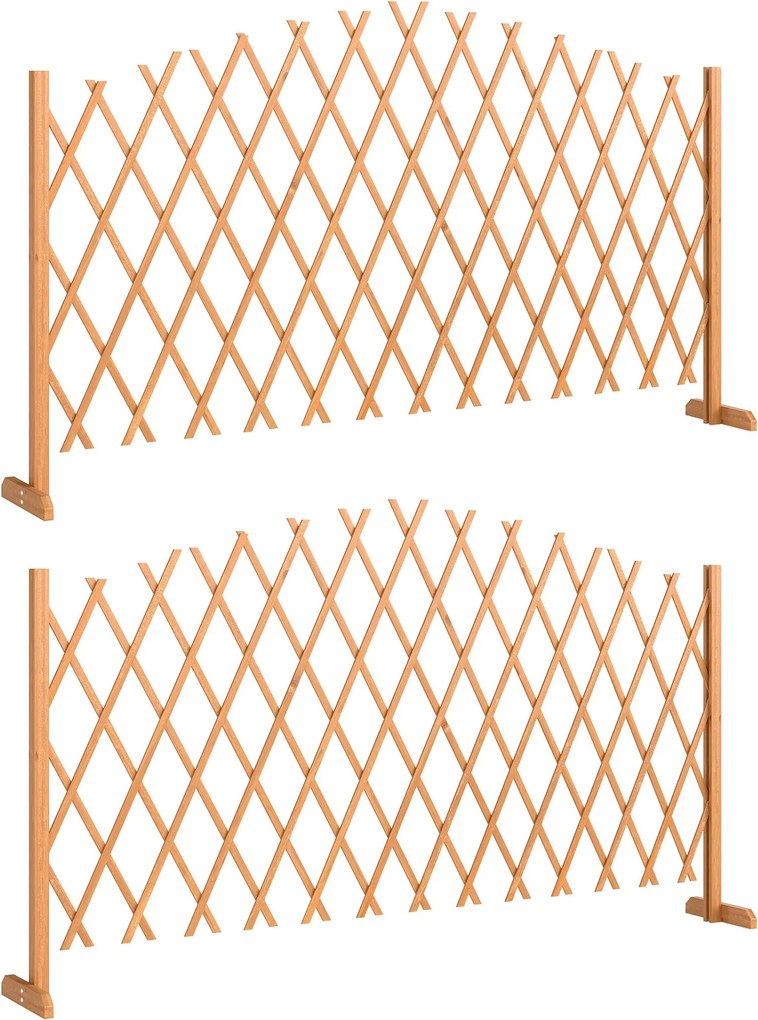 Outsunny 2 db bővíthető ollós rács lábakkal — álló, összecsukható kerti válaszfal és növénytámogatás, fenyő, 180 x 30 x 103 cm — barna | Aosom