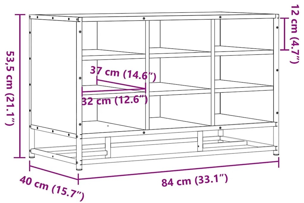 cipőpad füstölt tölgy 84x40x53,5 cm fából és fémből készült