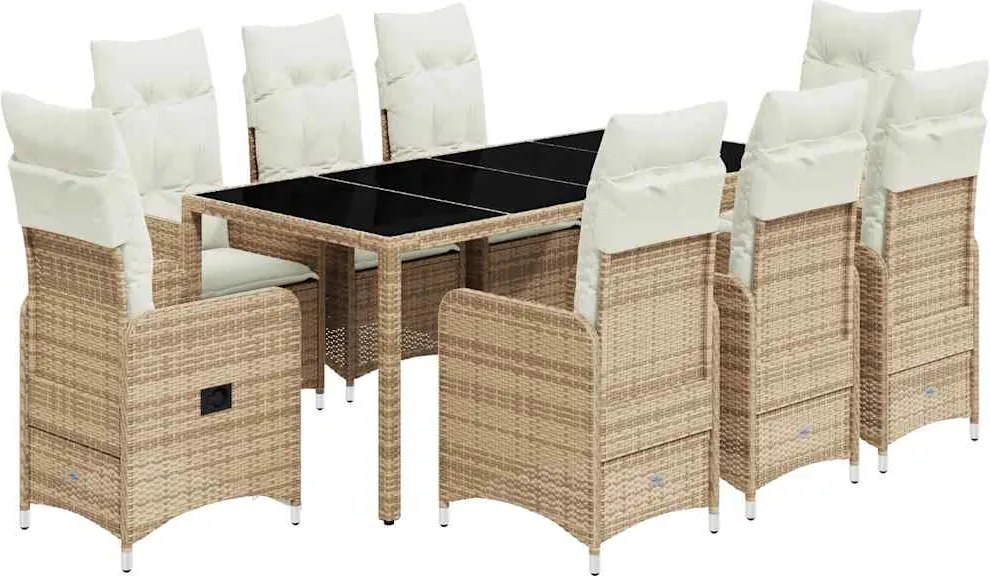 vidaXL 9 részes bézs polyrattan kerti bisztrógarnitúra párnákkal