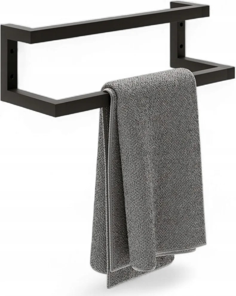 Törölközőtartó fürdőszobai tartó fekete Loft 2 szintes tömör 40cm