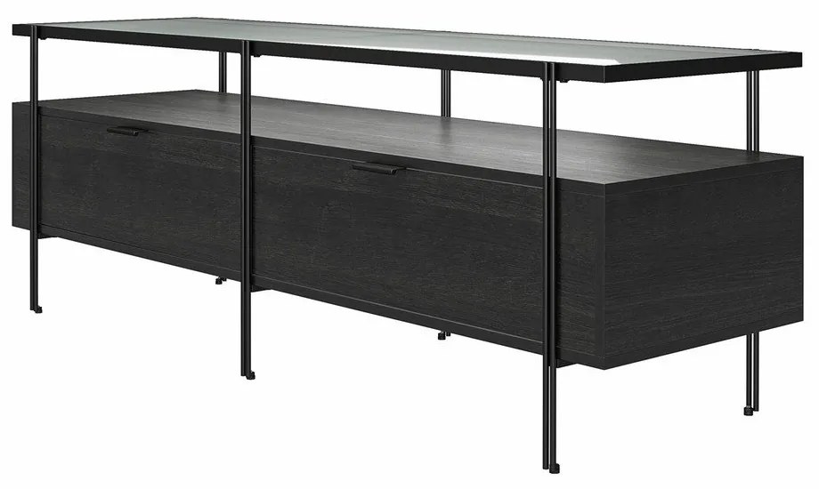 Fekete TV-állvány tölgyfa dekorral 140x50 cm Wainwright - Queer Eye