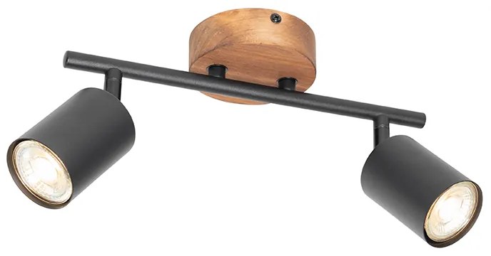 Ipari spotlámpa fekete fával dönthető 2-lámpás - Jeana