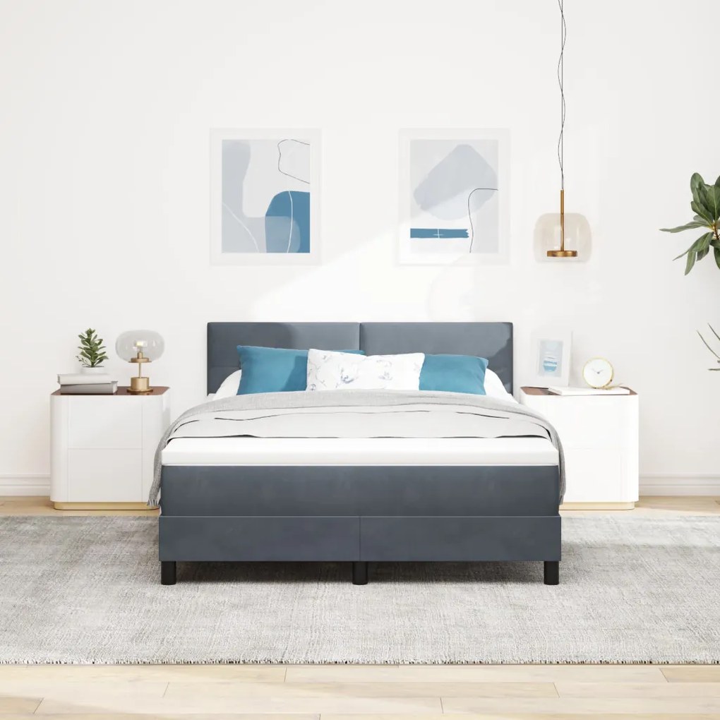 Boxspring Ágy Matrac & LED Sötétszürke 160x200 cm Bársonyos