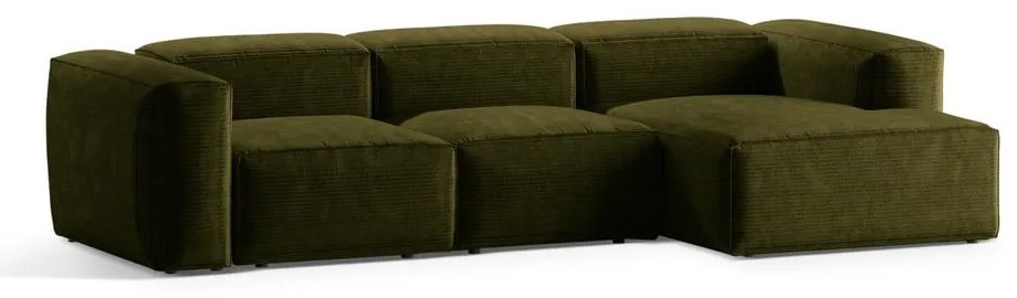 Zöld kordbársony sarokkanapé (jobb oldali-heverő résszel) Bergamo – Cosmopolitan Design