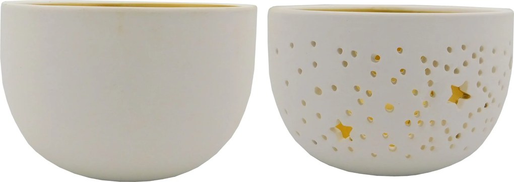 Lampion kerámia gyertyatartó fehér-arany 2 db