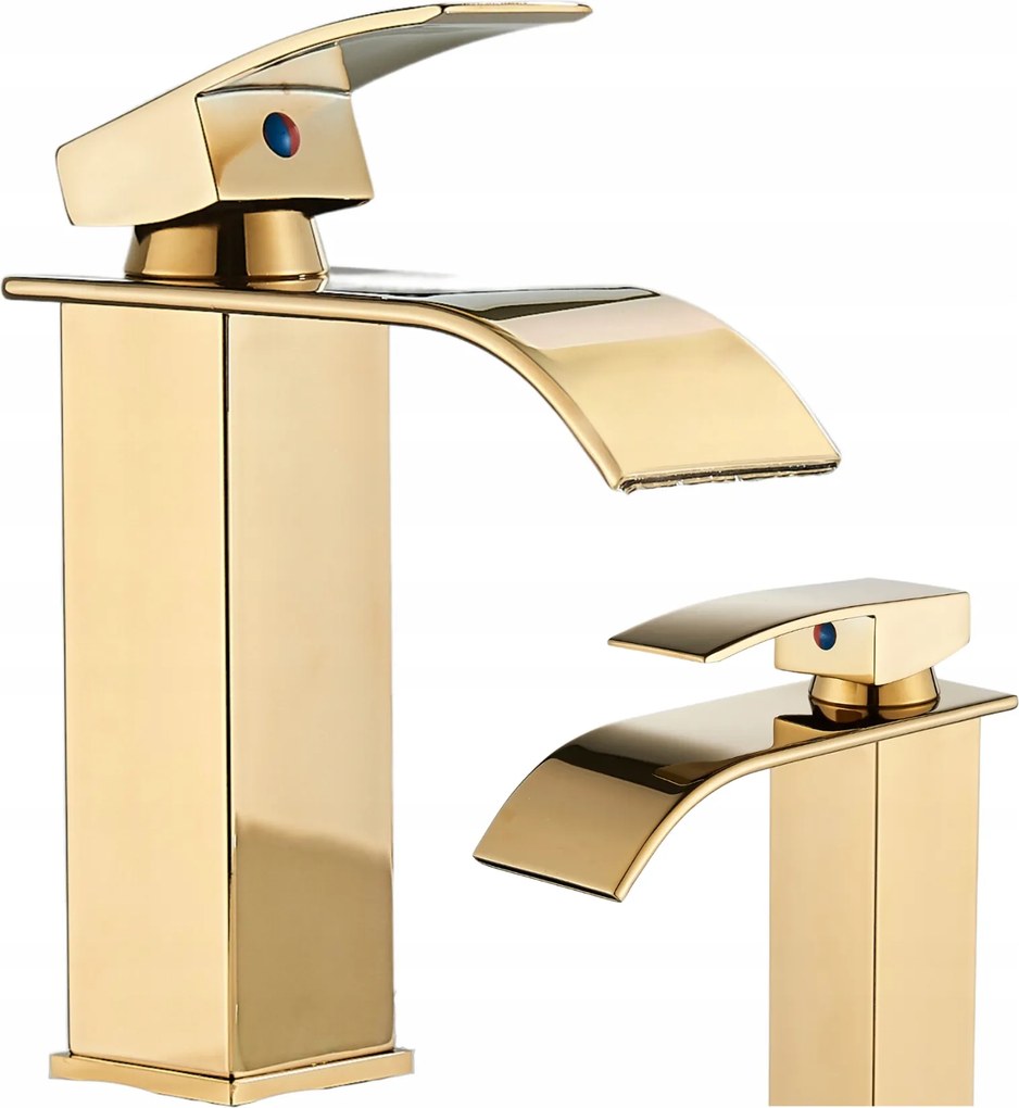 Fürdőszobai Csaptelep Álló Mosdó Vízesés Alacsony Csaptelep Sárgaréz Arany