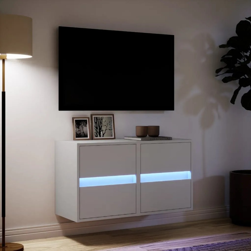 2 db fehér falra szerelhető TV-szekrény LED-del 41 x 31 x 45 cm