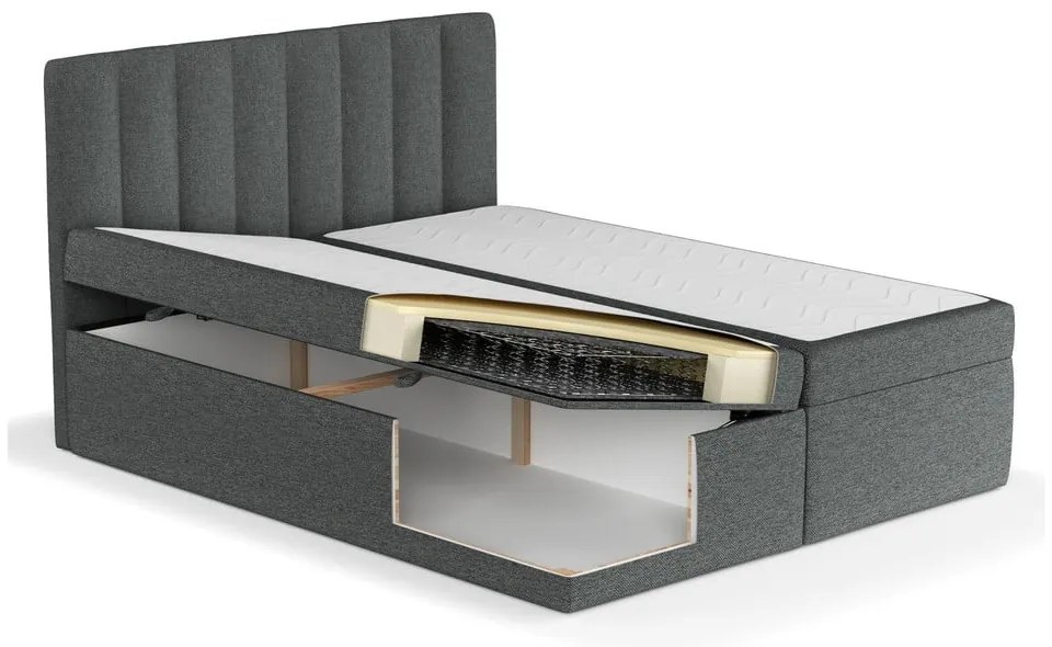 Sötétszürke ágyneműtartós boxspring ágy 160x200 cm Novento – Maison de Rêve