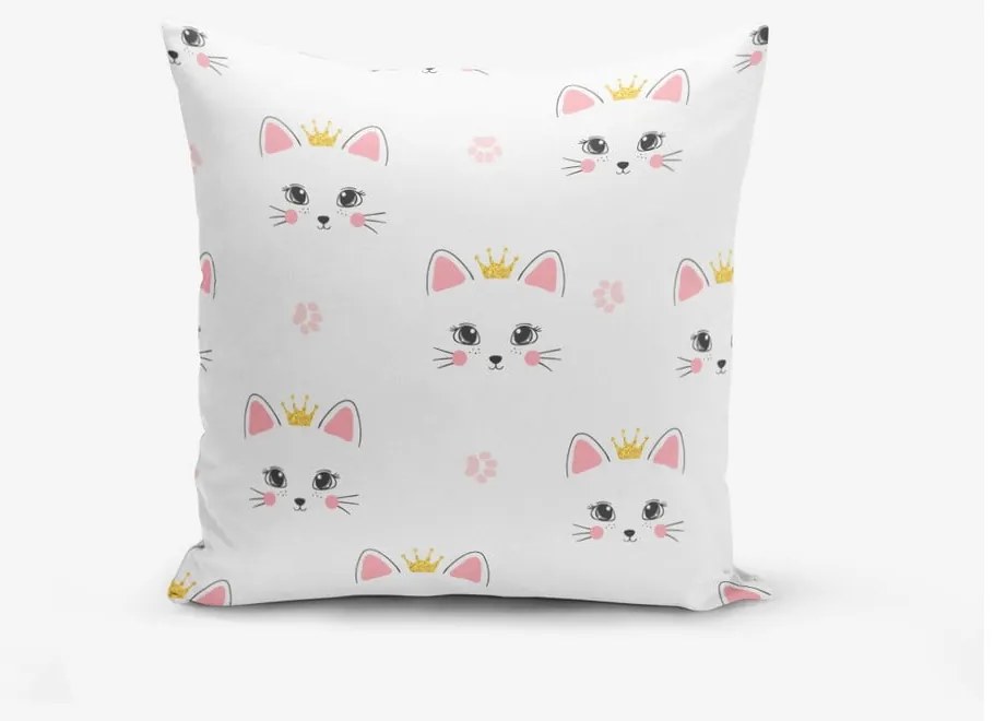 Gyerek párnahuzat 43x43 cm White Pink Cat – Mila Home