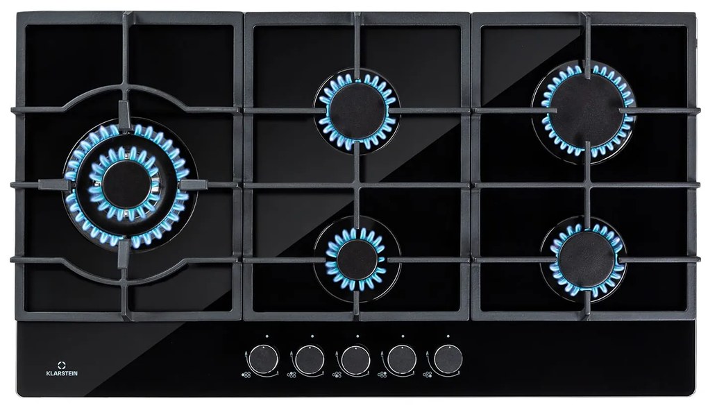 Klarstein Ignito Chef Edition, 5 zóna, gáz főzőlap, 5 égő, Sabaf égők, üvegkerámia felület