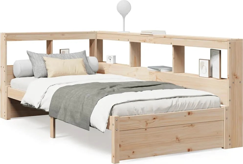 vidaXL tömör fenyőfa könyvespolcos ágy matrac nélkül 75 x 190 cm