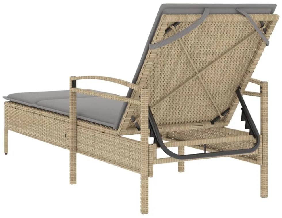 bézs polyrattan napozóágy párnával 63x200x81 cm