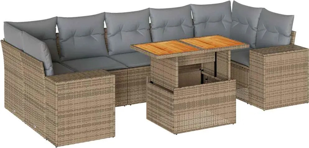 vidaXL 8 részes bézs polyrattan kerti ülőgarnitúra párnával