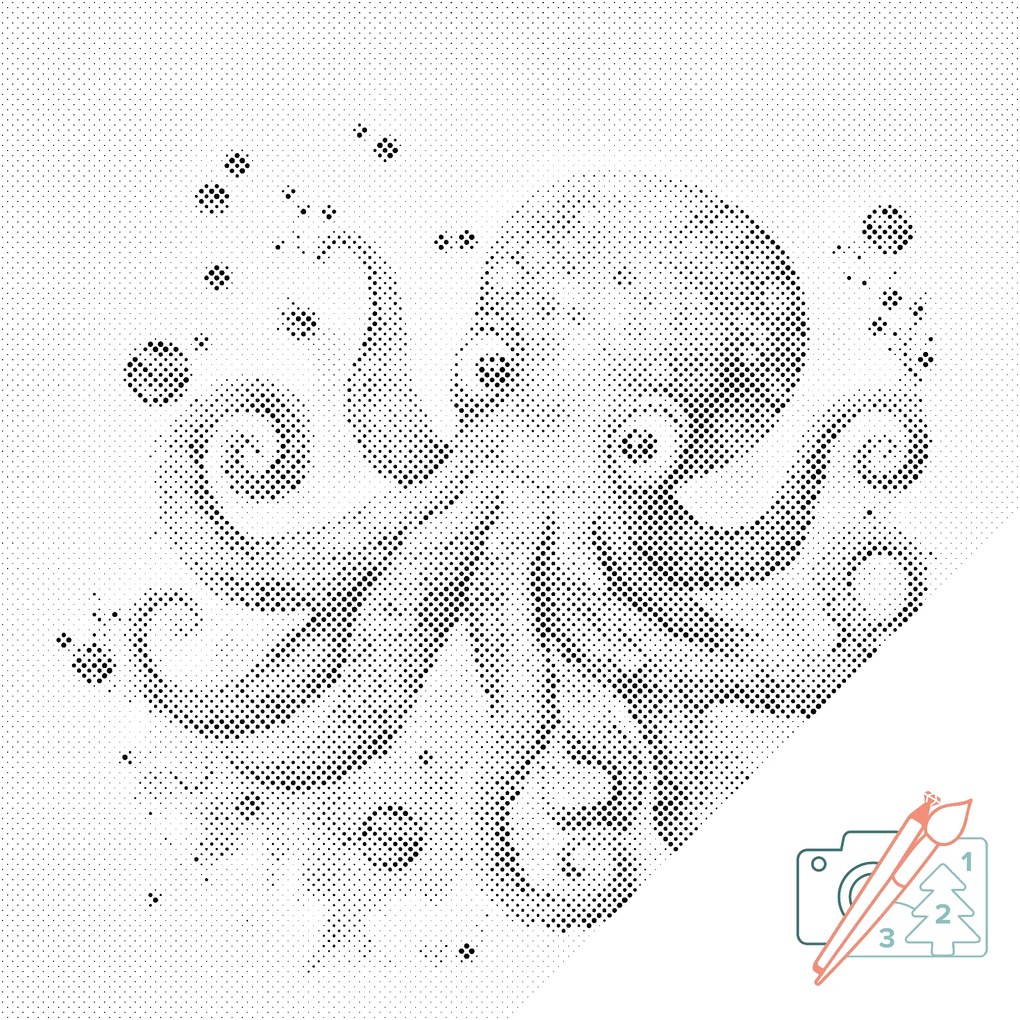 Gario PontPöttyöző Boldog polip Méret: 50 x 50 cm, Keretezés: Keret nélkül (csak a vászon), Pontok színe: Piros