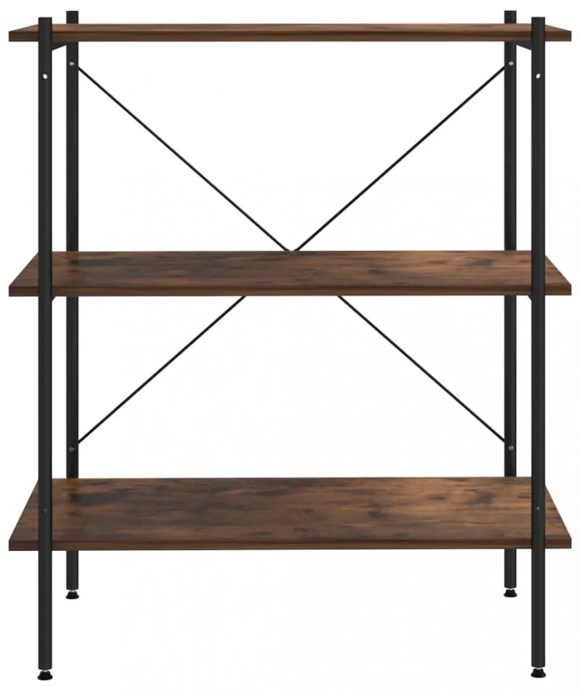 fekete és sötét faszínű 3 szintes polcrendszer 80x40x92 cm