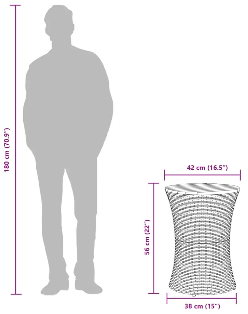 szürke polyrattan kerti dob alakú kisasztal