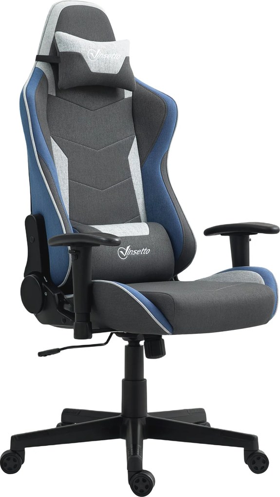 Vinsetto Ergonomikus Játék Szekrény Karfákkal, Fejtámasszal, Magasságállító, Dönthető Irodai Játék Szék Vászon Kárpitozással Rocker Funkcióval, Derékt