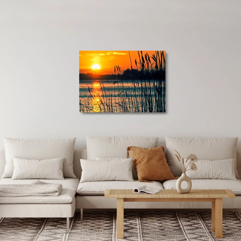 Kép - Naplemente a tó felett (üvegen) (70x50 cm)
