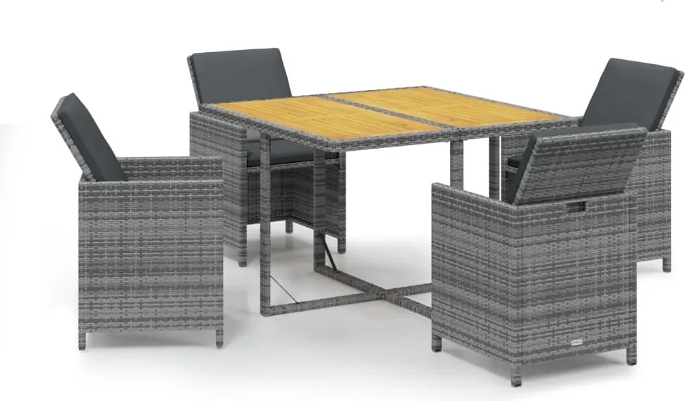 vidaXL 5 részes szürke polirattan kerti étkezőgarnitúra párnákkal