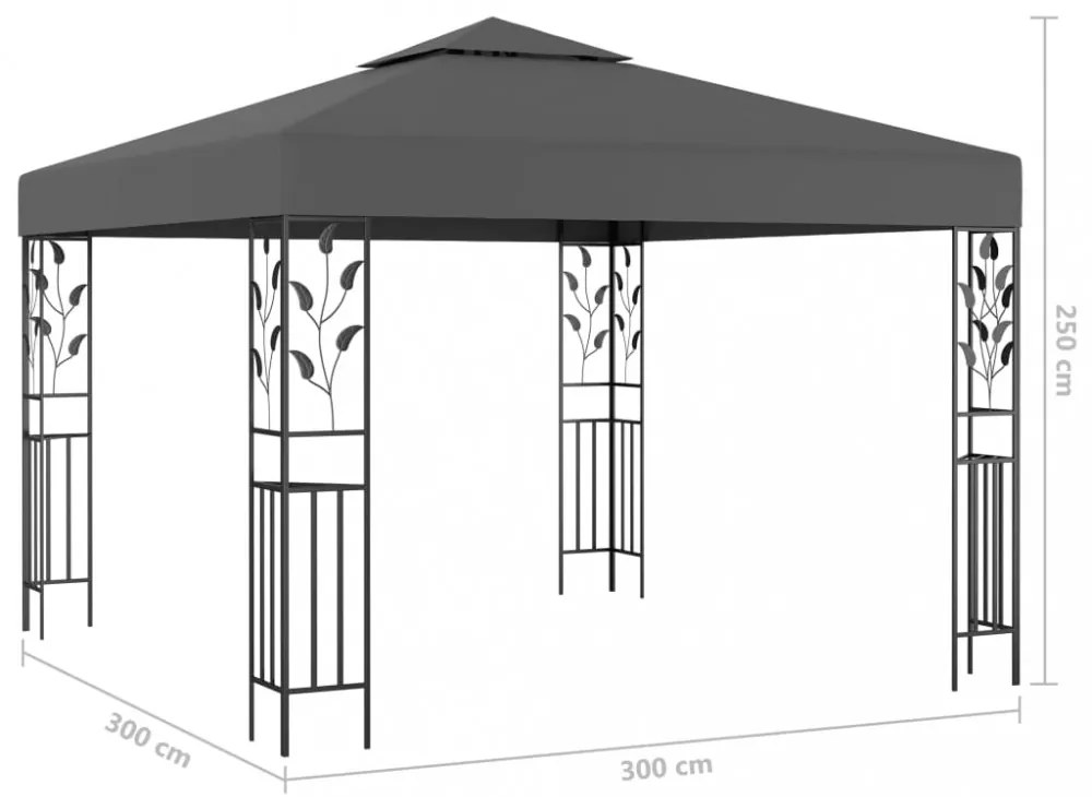 antracitszürke pavilon LED fényfüzérrel 3 x 3 m