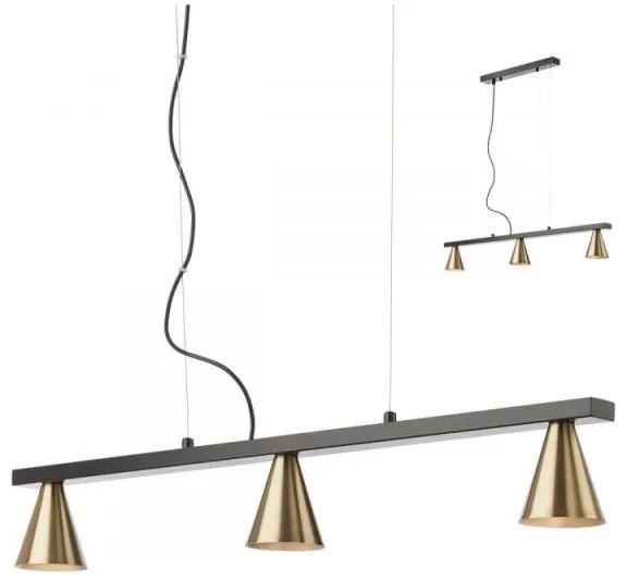 Redo 01-2218 - Csillár zsinóron ZUMA 3xGU10/15W/230V fekete/arany