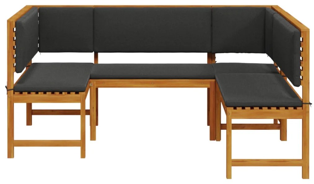 3 darabos kertibútor szett párnákkal, masszív akácfából