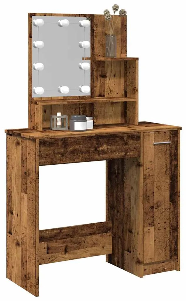 Antik fa színű LED.es fésülködőasztal 86,5 x 35 x 136 cm
