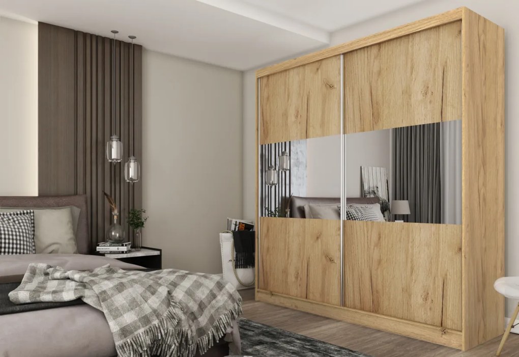 SARANO tolóajtós ruhaszekrény, 200x216x61, fehér