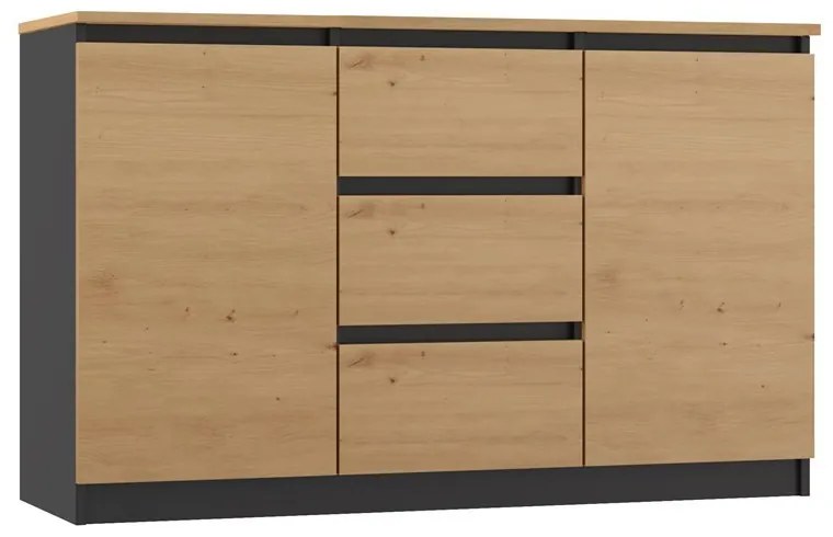 MIX 2D3S/BA komód, 120x75x40 cm, antracit-tölgy (tölgy komódtetővel)