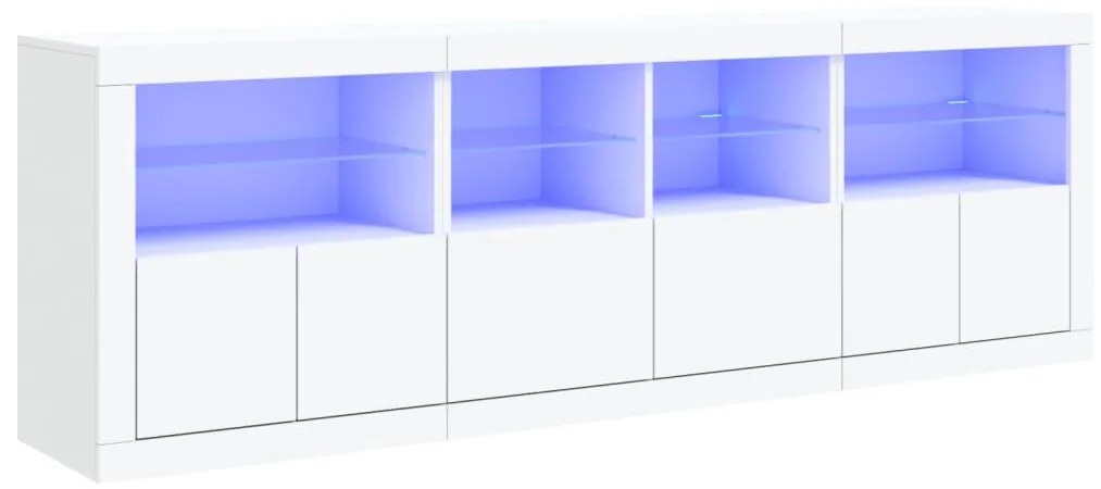 fehér tálalószekrény LED-világítással 202x37x67 cm