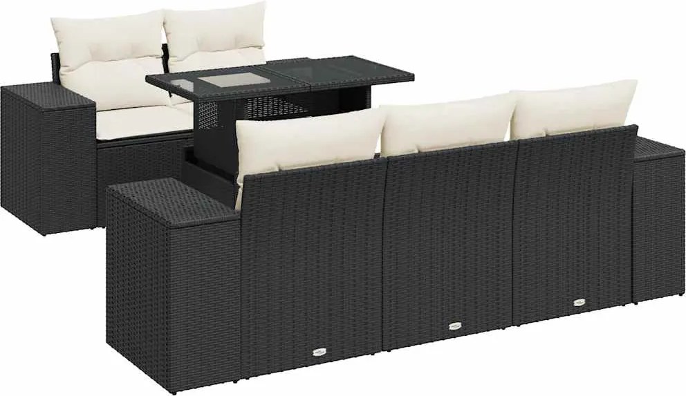 vidaXL 6 részes fekete polyrattan kerti ülőgarnitúra párnákkal