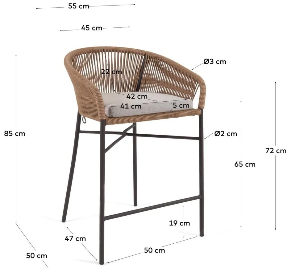 Bézs fém-párnázott kerti bárszék Yanet – Kave Home