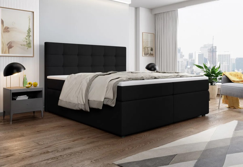 SALMA kárpitozott boxspring ágy + topper, 140x200, inari 91