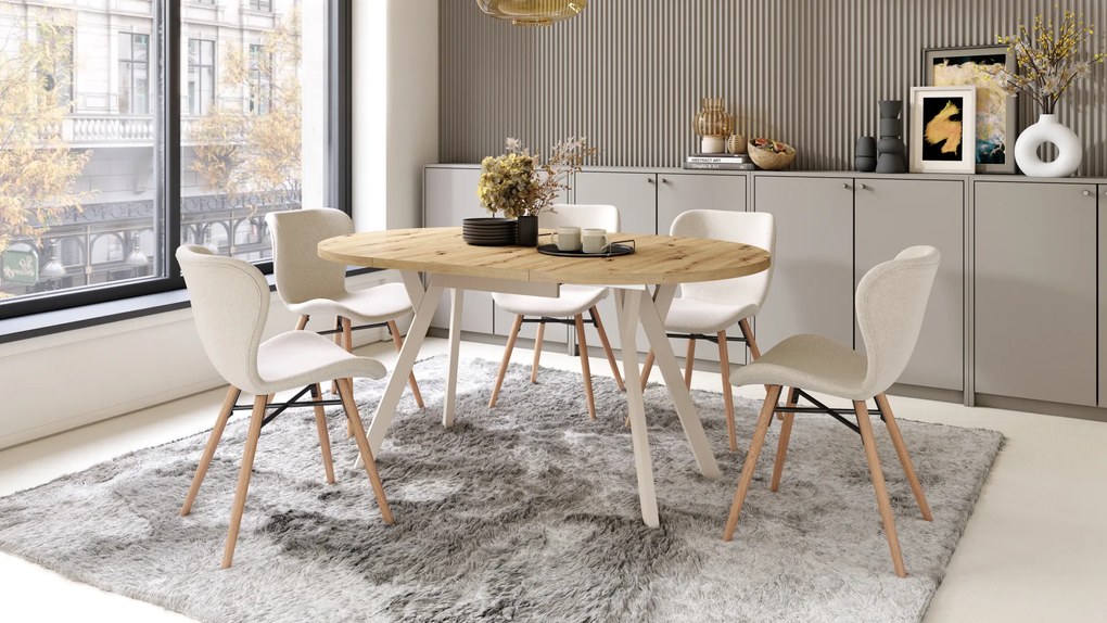 Mazzoni ALMO Artisan tölgy/bézs lábak - BŐVÍTHETŐ KEREK ASZTAL Y ALAKÚ LÁBAKKAL LOFT/IPARI STÍLUSÚ NAPPALIBA/ÉTKEZŐBE